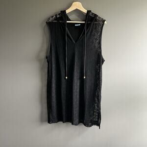 Dotti Women’s Black Sleeveless Lace Tunic Length Cover Up With Hood